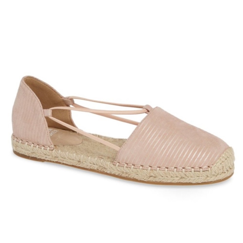 Eileen Fisher Lee Espadrille Flats Blush Print Subtle Metallic Stripes Size 10